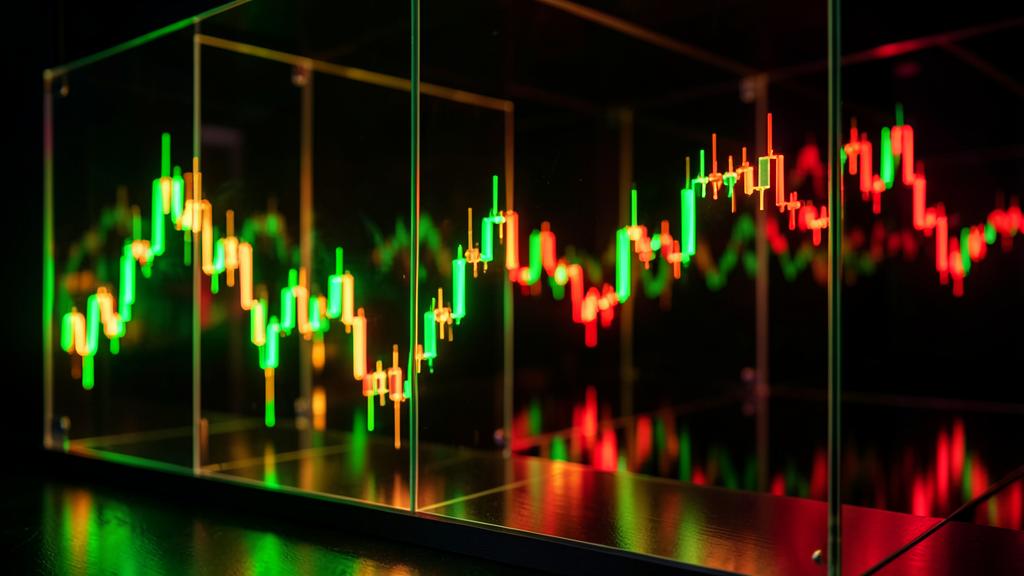 Market candlestick charts on glass panels